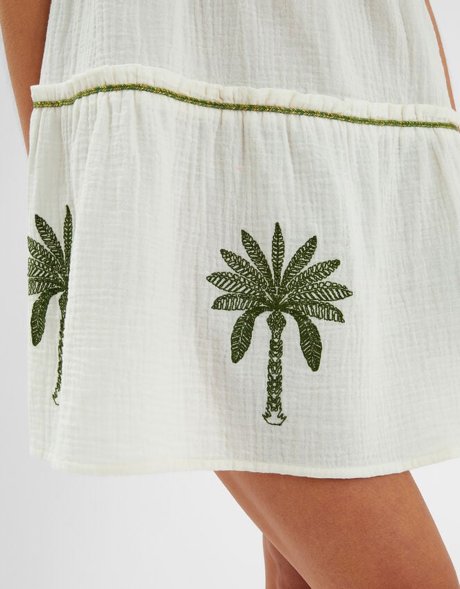 Accessorize Palm Embroidered Frilly Mini Dress Ivory