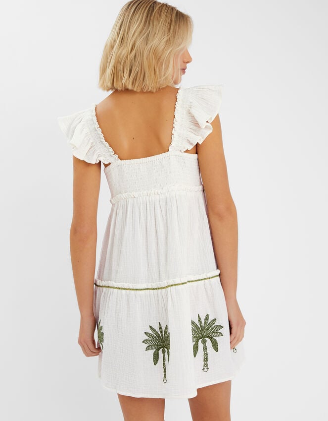 Accessorize Palm Embroidered Frilly Mini Dress Ivory