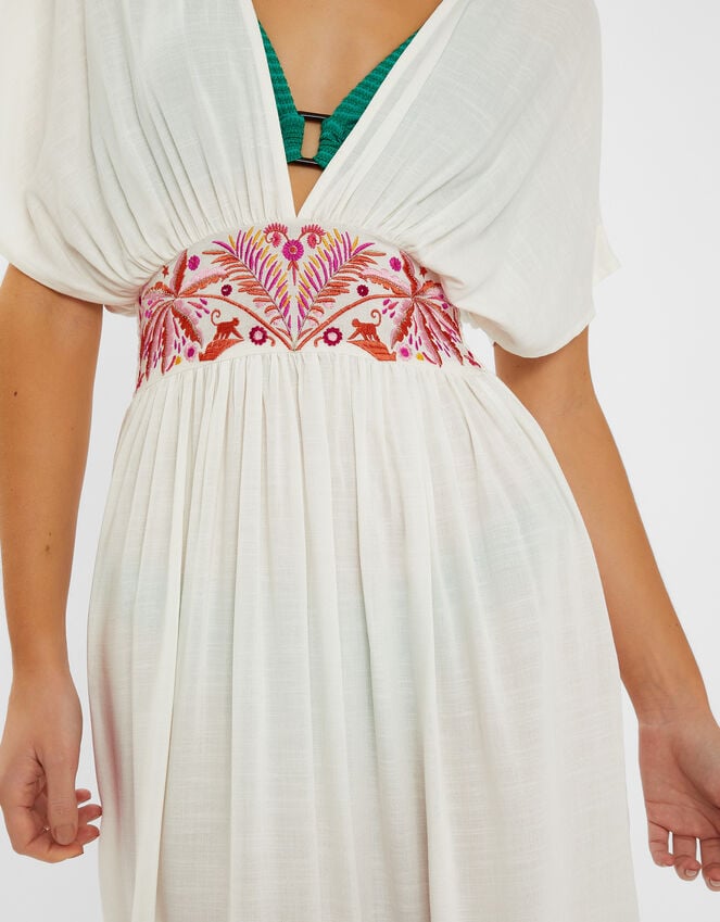 Accessorize Palm Embroidered Fringe Kaftan Dress Ivory
