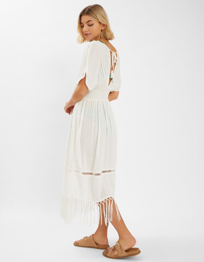 Accessorize Palm Embroidered Fringe Kaftan Dress Ivory