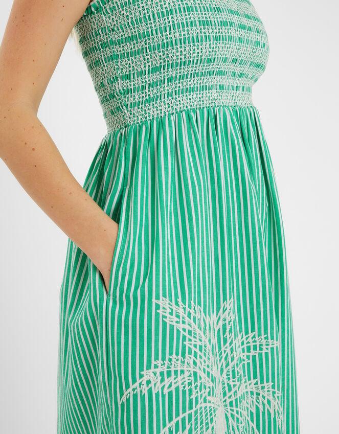 Accessorize Palm Embroidered Stripe Midi Dress Green