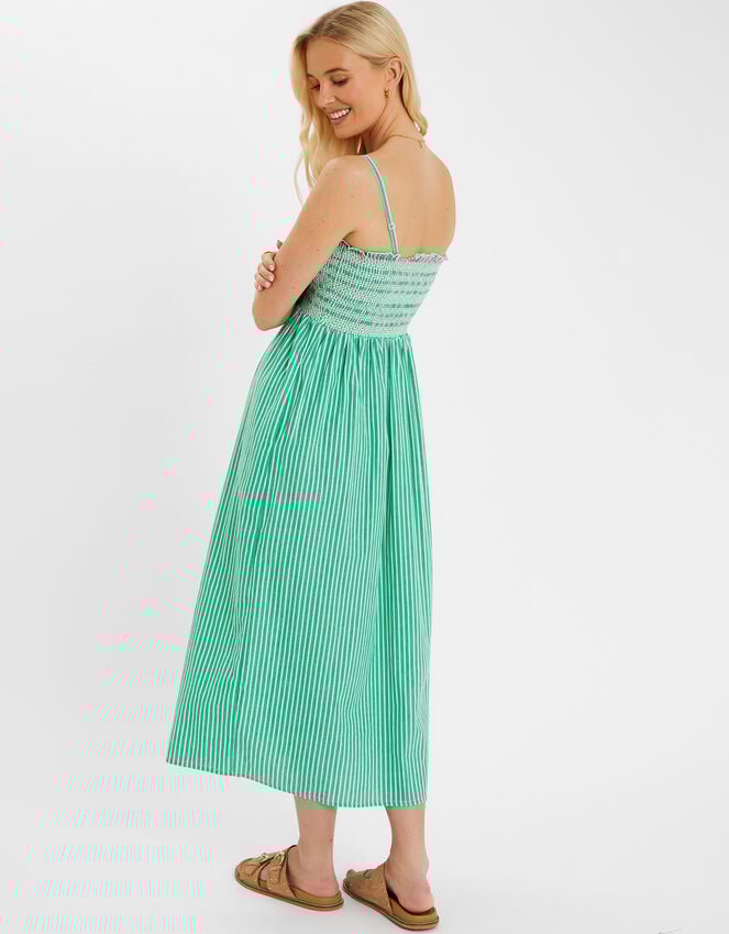 Accessorize Palm Embroidered Stripe Midi Dress Green