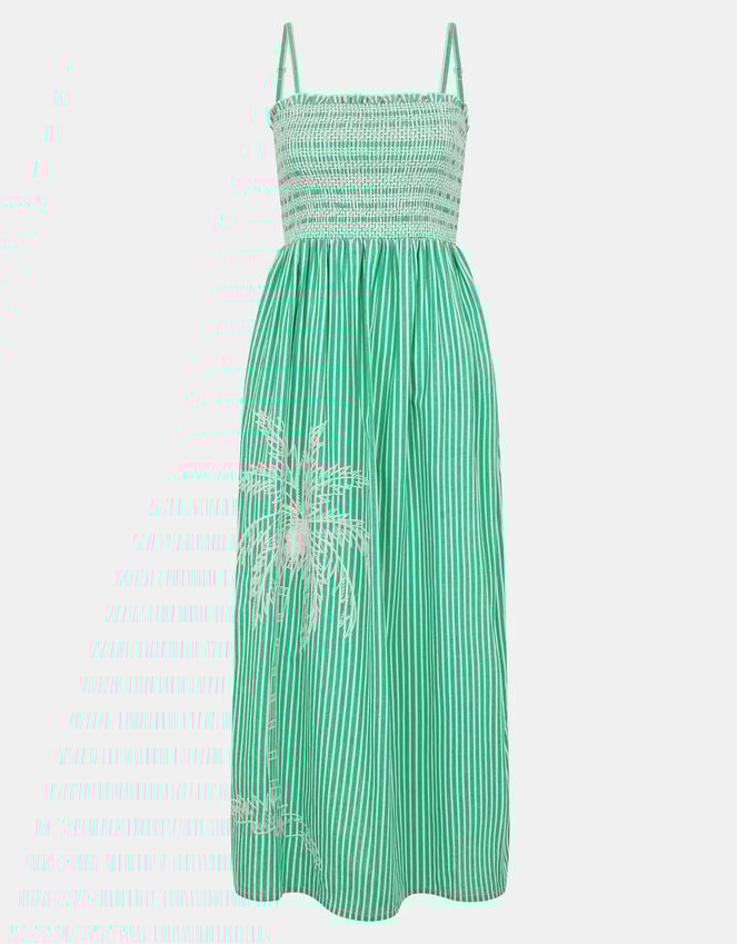Accessorize Palm Embroidered Stripe Midi Dress Green