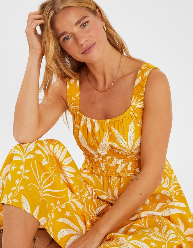Accessorize Palm Print Sleeveless Midi Dress Yellow