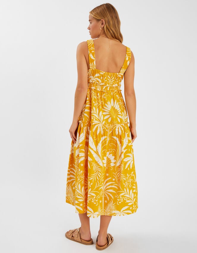Accessorize Palm Print Sleeveless Midi Dress Yellow