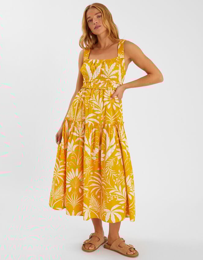 accessorize Palm Print Sleeveless Midi Dress Yellow