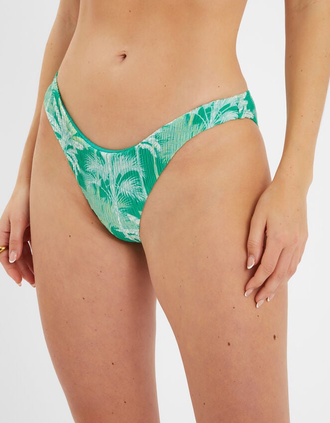 Accessorize Palm Print Smocked Bikini Bottoms Green
