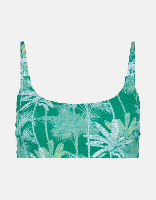 Accessorize Palm Print Smocked Bralette Bikini Top Green