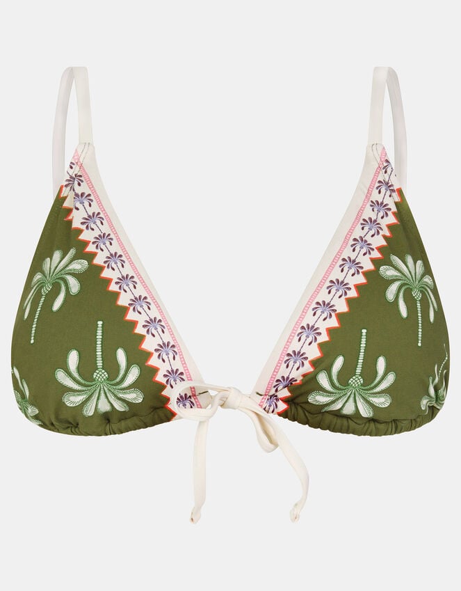 Accessorize Palm Tie Front Triangle Bikini Top Green