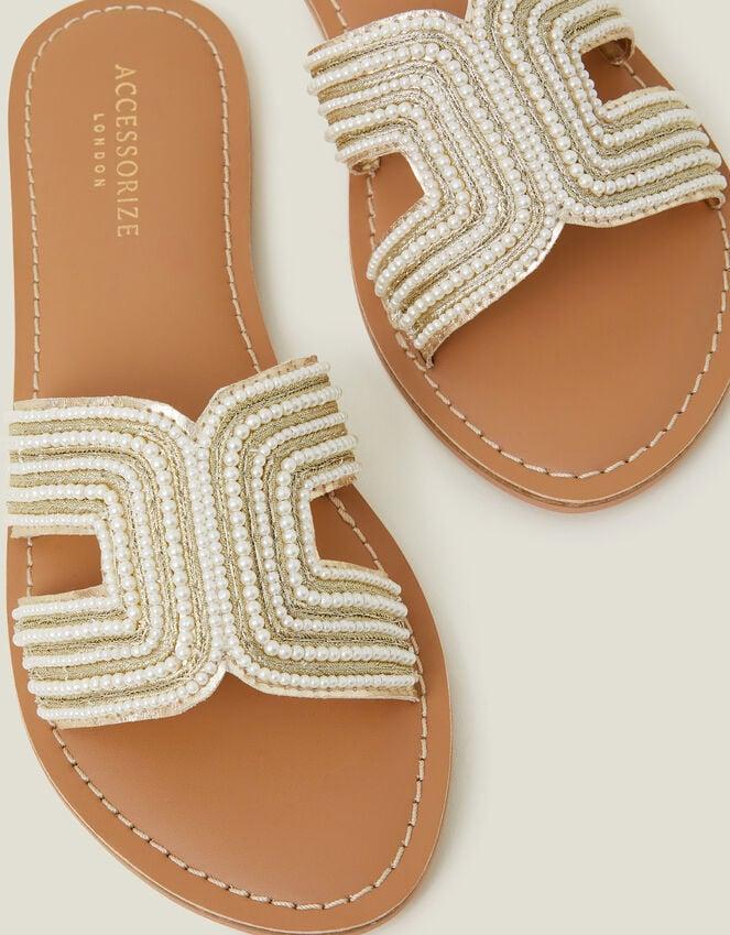 Accessorize Pearl Embellished Cut-Out Sliders Cream