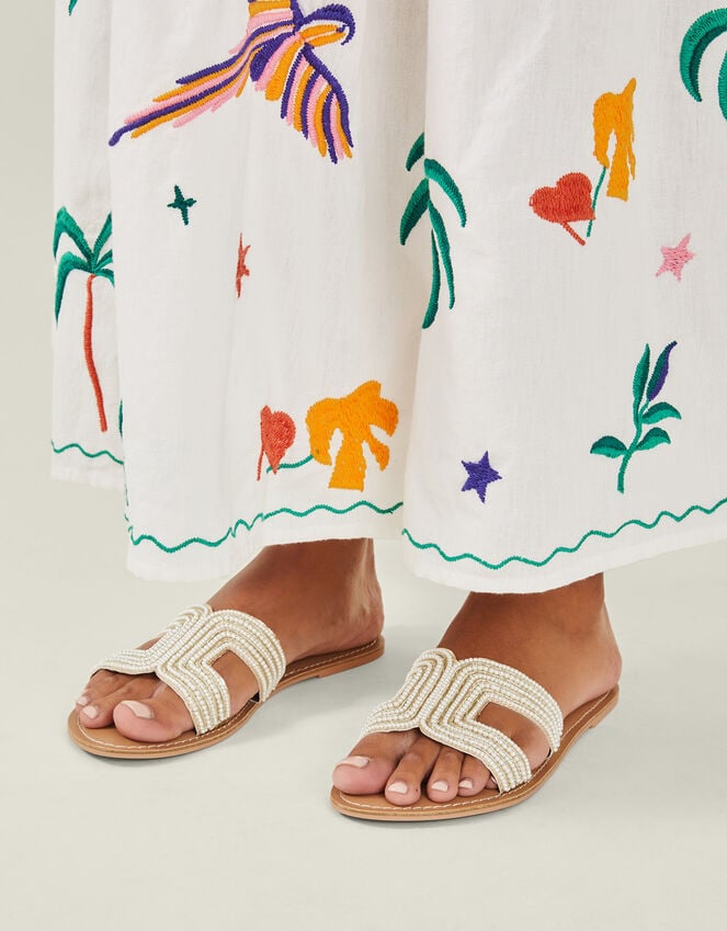 Accessorize Pearl Embellished Cut-Out Sliders Cream