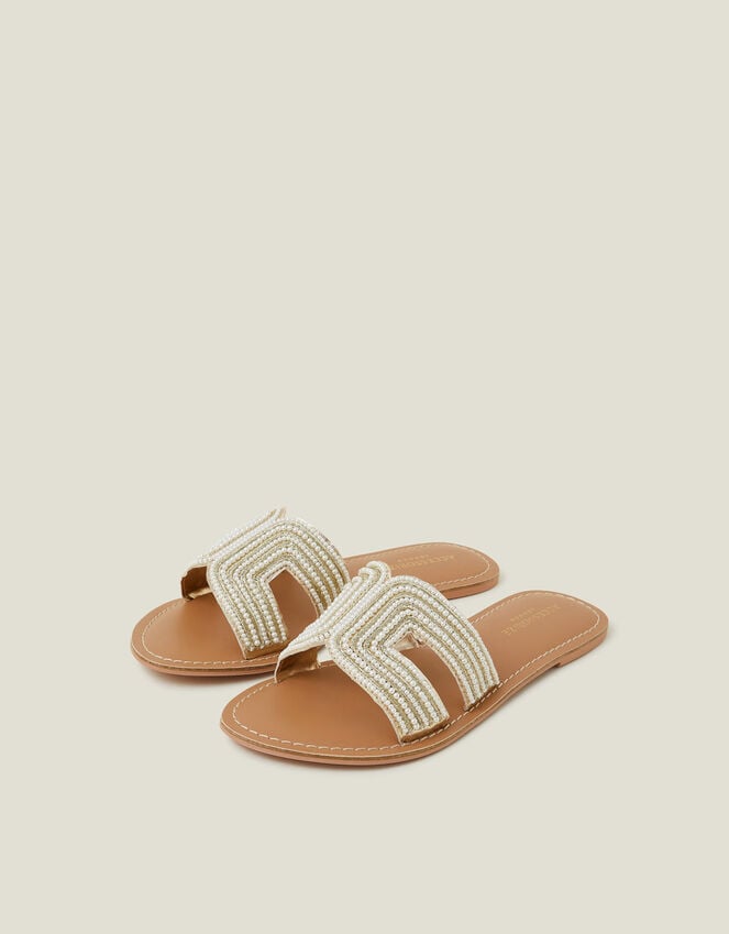 accessorize Pearl Embellished Cut-Out Sliders Cream