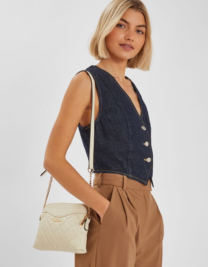 accessorize Quilted Faux Leather Cross-Body Bag Cream