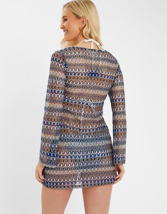 Accessorize Sheer Stitch Beach Cover-Up Mini Dress Blue