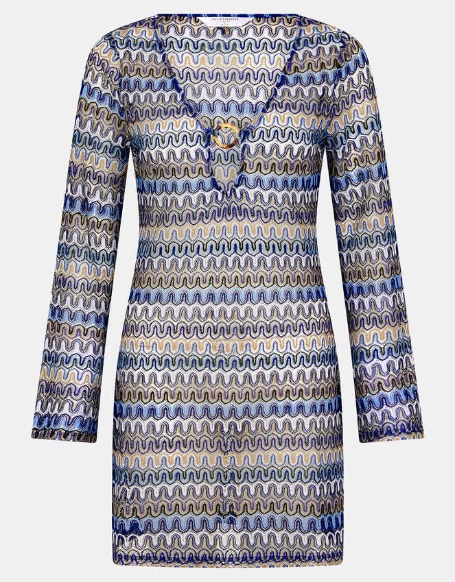 Accessorize Sheer Stitch Beach Cover-Up Mini Dress Blue