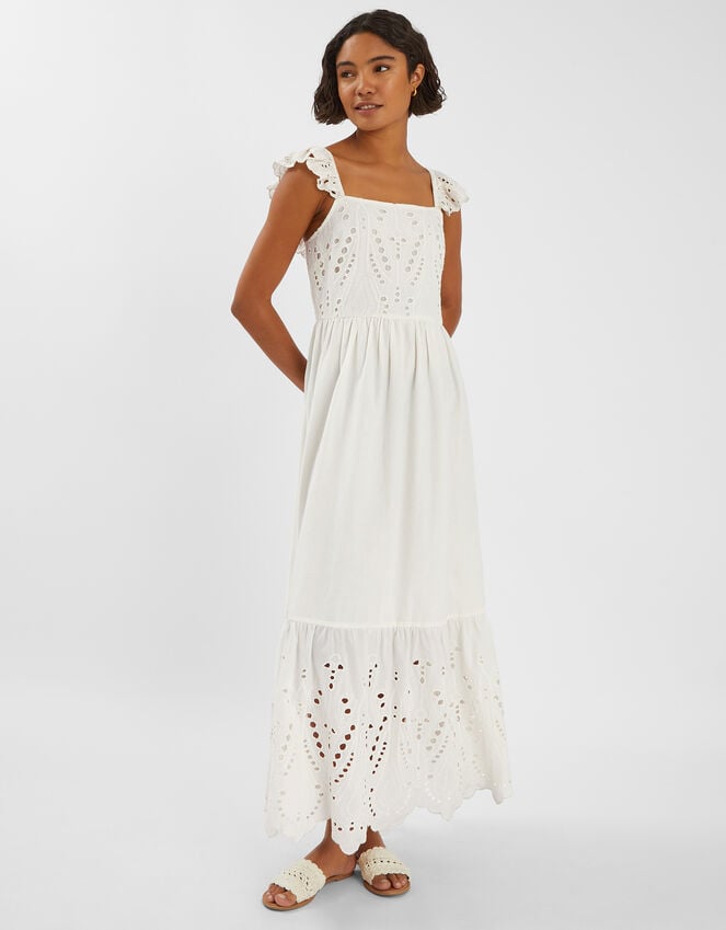 accessorize Sleeveless Frilly Broderie Maxi Dress Ivory