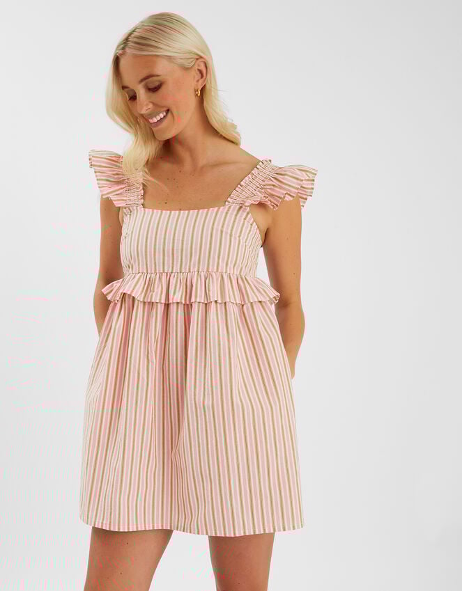 accessorize Sleeveless Stripe Frilly Mini Dress Pink