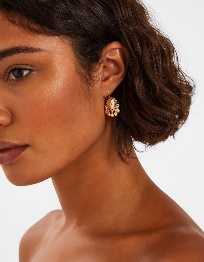 Accessorize Small Hammered Disc Chandelier Earrings Gold