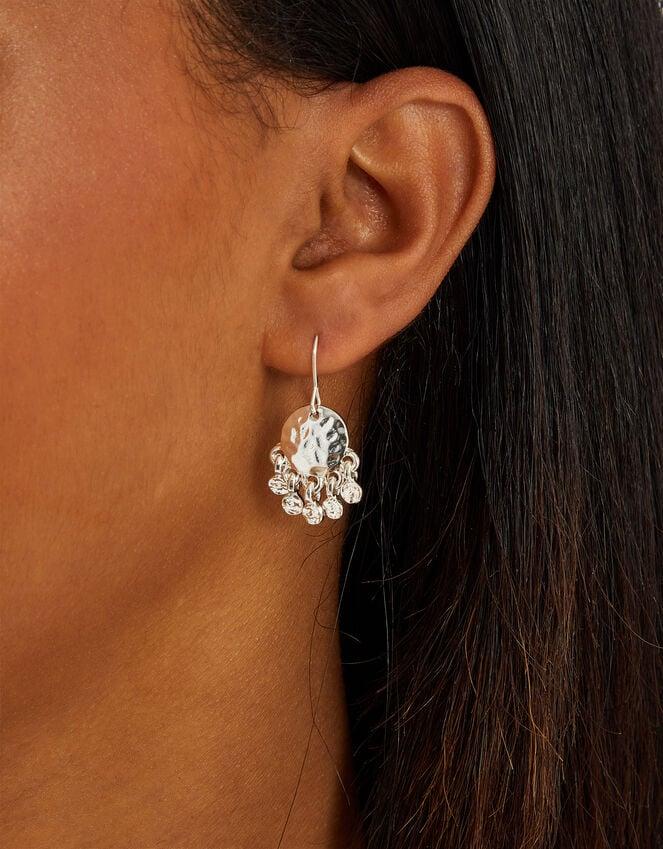 Accessorize Small Hammered Disc Chandelier Earrings Silver
