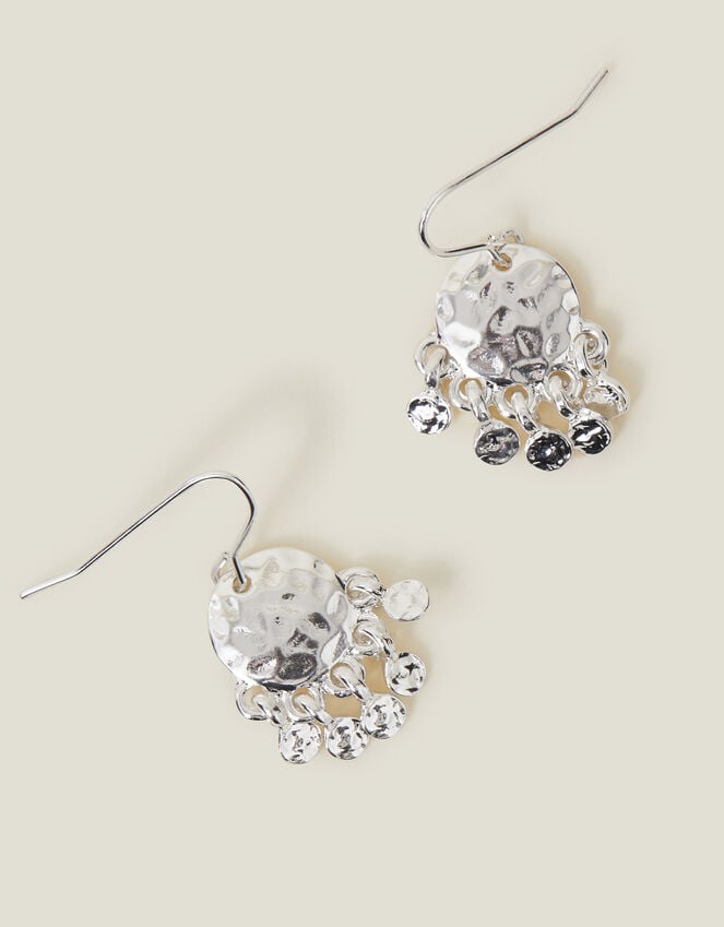 accessorize Small Hammered Disc Chandelier Earrings Silver