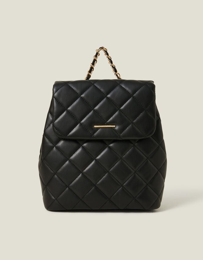 Accessorize Small Quilted Faux Leather Backpack Black