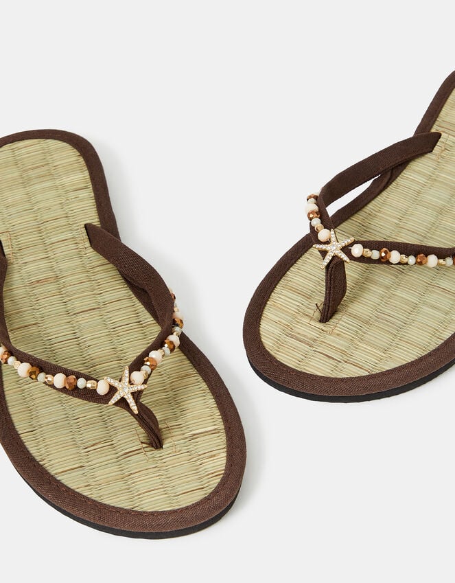 Accessorize Sparkle Starfish Seagrass Flip Flops Brown