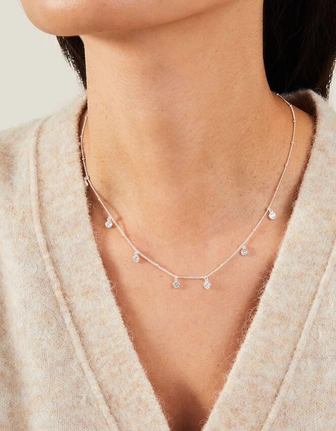 Accessorize Sterling Silver Crystal Station Necklace