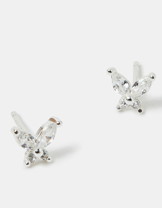 accessorize Sterling Silver Diamante Butterfly Stud Earrings