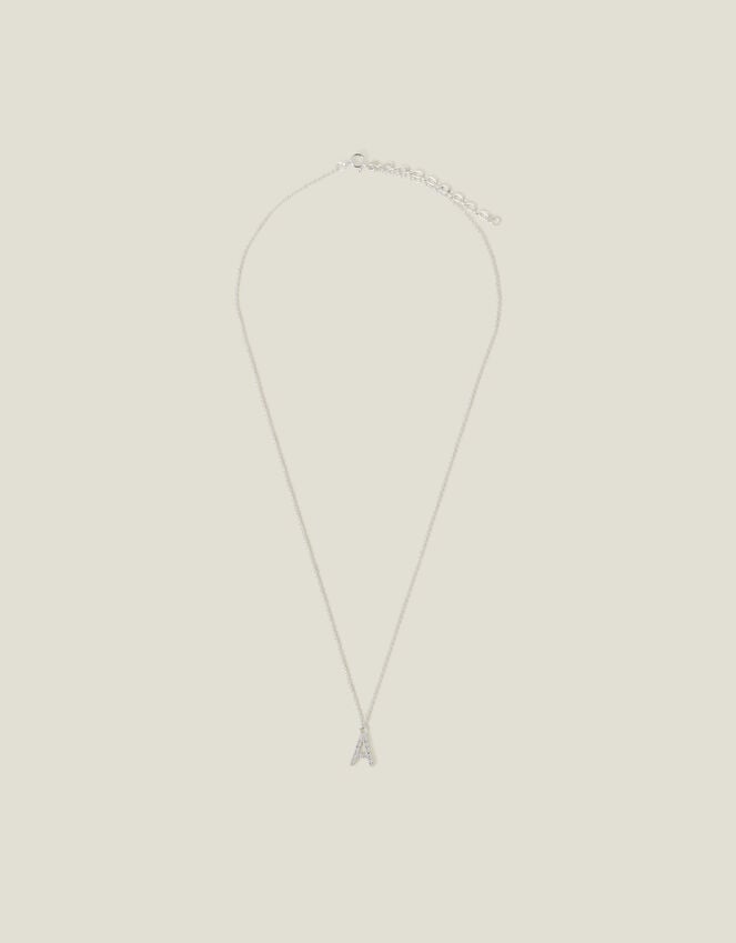 Accessorize Sterling Silver Diamante Initial Pendant Necklace White