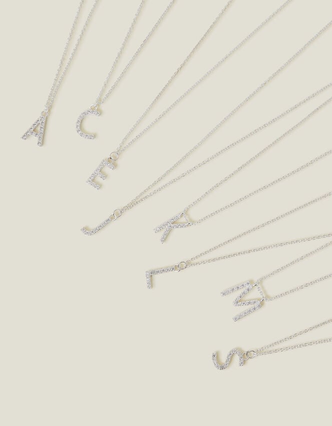 Accessorize Sterling Silver Diamante Initial Pendant Necklace White
