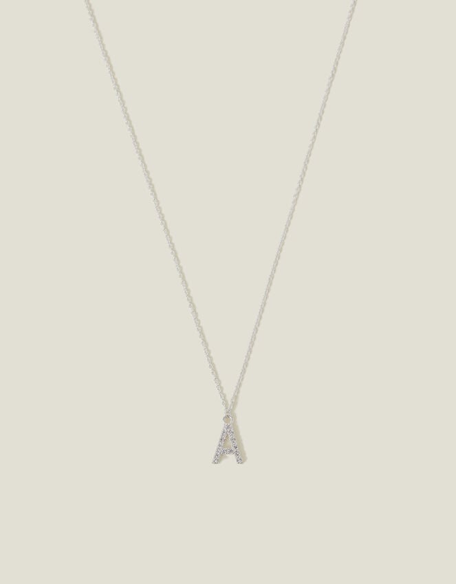 accessorize Sterling Silver Diamante Initial Pendant Necklace White