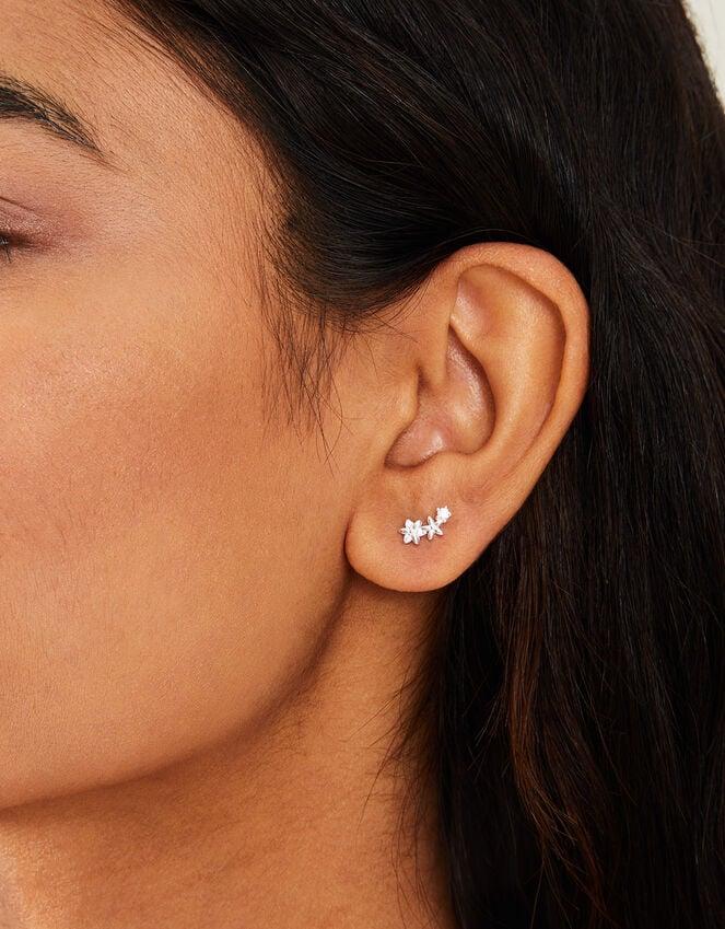 Accessorize Sterling Silver Floral Climber Stud Earrings