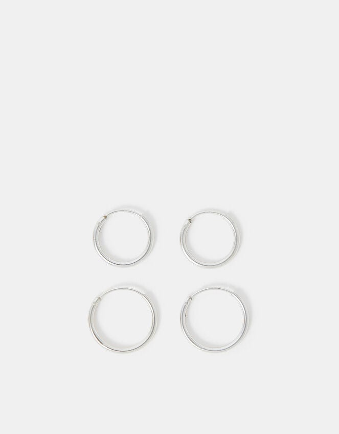 Accessorize Sterling Silver Plain Mini Hoops Set Of Two