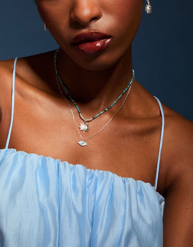 Accessorize Sterling Silver-Plated Bead Sun Pendant Necklace