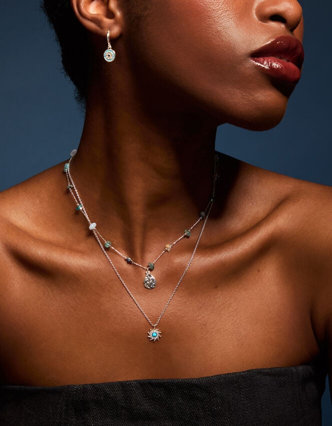 Accessorize Sterling Silver-Plated Beaded Leaf Pendant Necklace