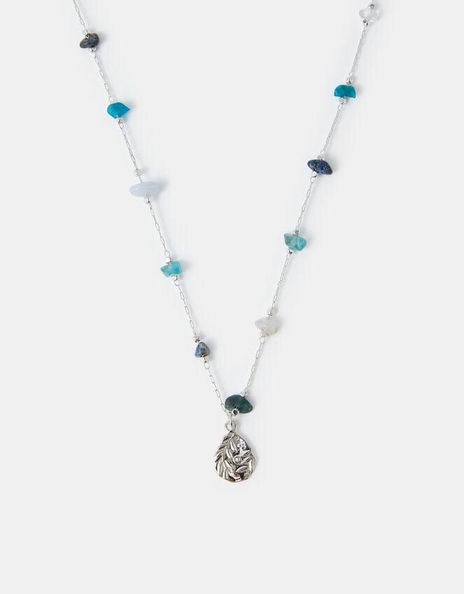 accessorize Sterling Silver-Plated Beaded Leaf Pendant Necklace