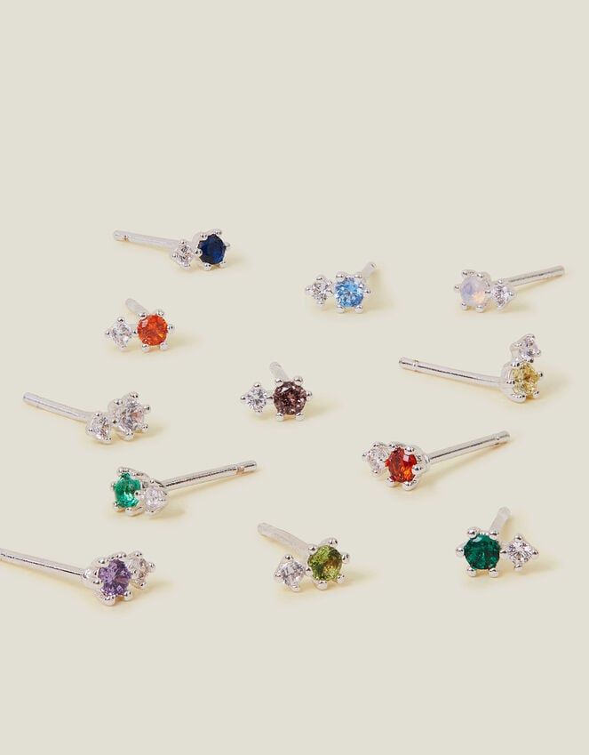 Accessorize Sterling Silver-Plated Birthstone Stud Earrings Silver