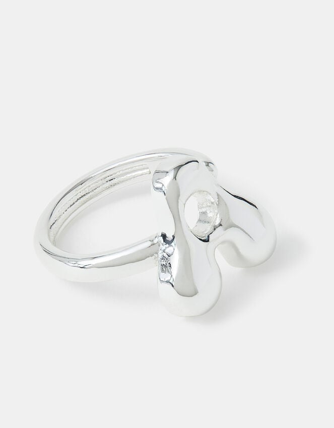 Accessorize Sterling Silver-Plated Bubble Initial Ring Silver