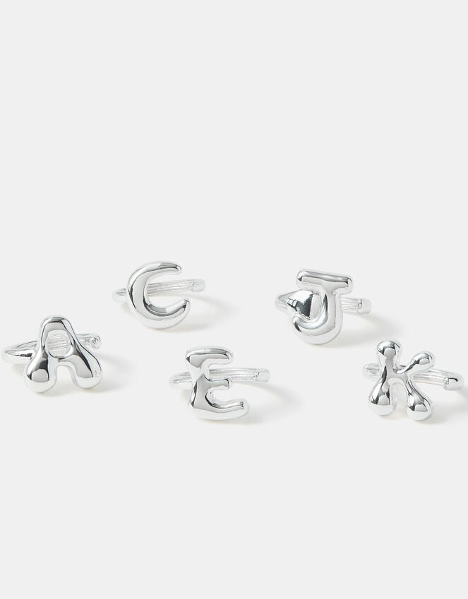 Accessorize Sterling Silver-Plated Bubble Initial Ring Silver