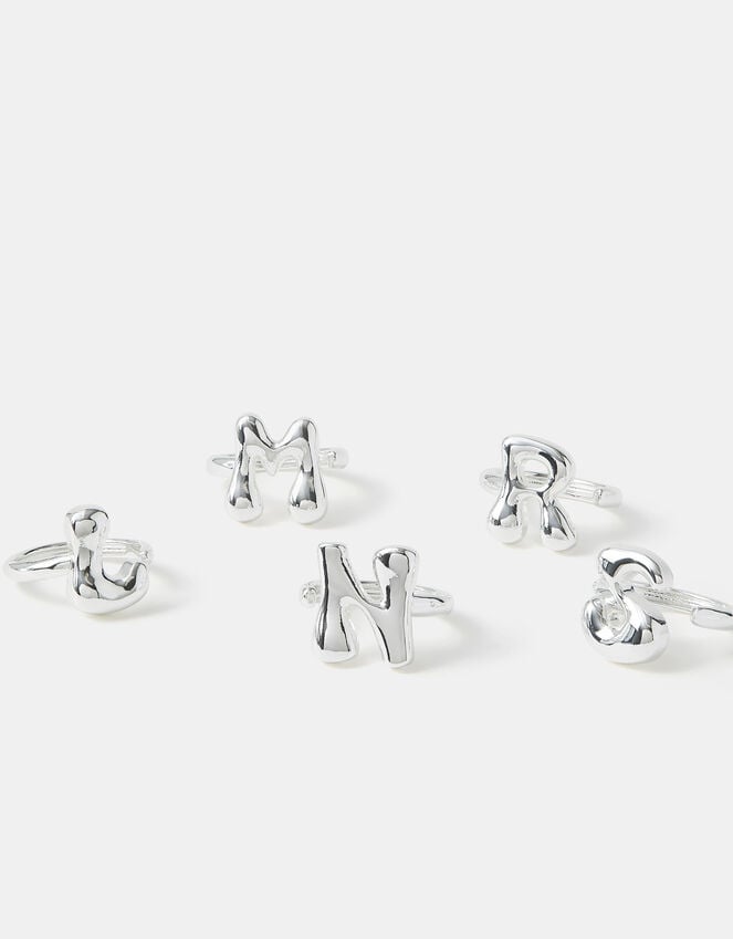 Accessorize Sterling Silver-Plated Bubble Initial Ring Silver