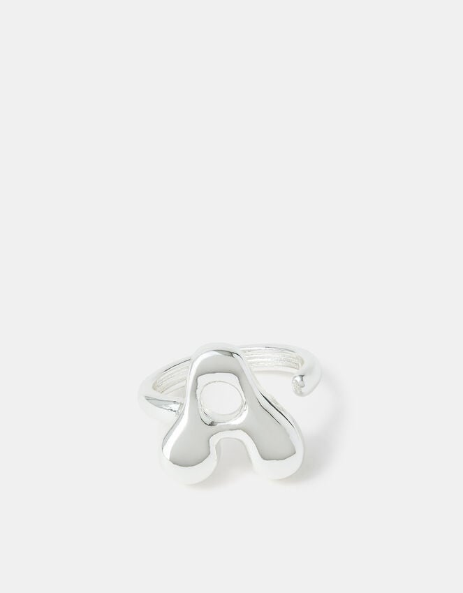 accessorize Sterling Silver-Plated Bubble Initial Ring Silver