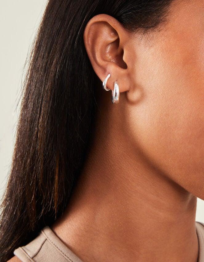 Accessorize Sterling Silver-Plated Chunky Huggie Hoop Earrings