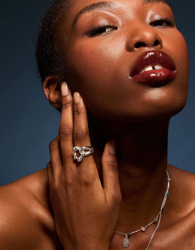 Accessorize Sterling Silver-Plated Chunky Link Ring Silver