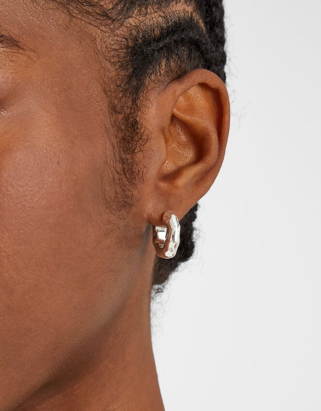 Accessorize Sterling Silver-Plated Chunky Molten Hoop Earrings