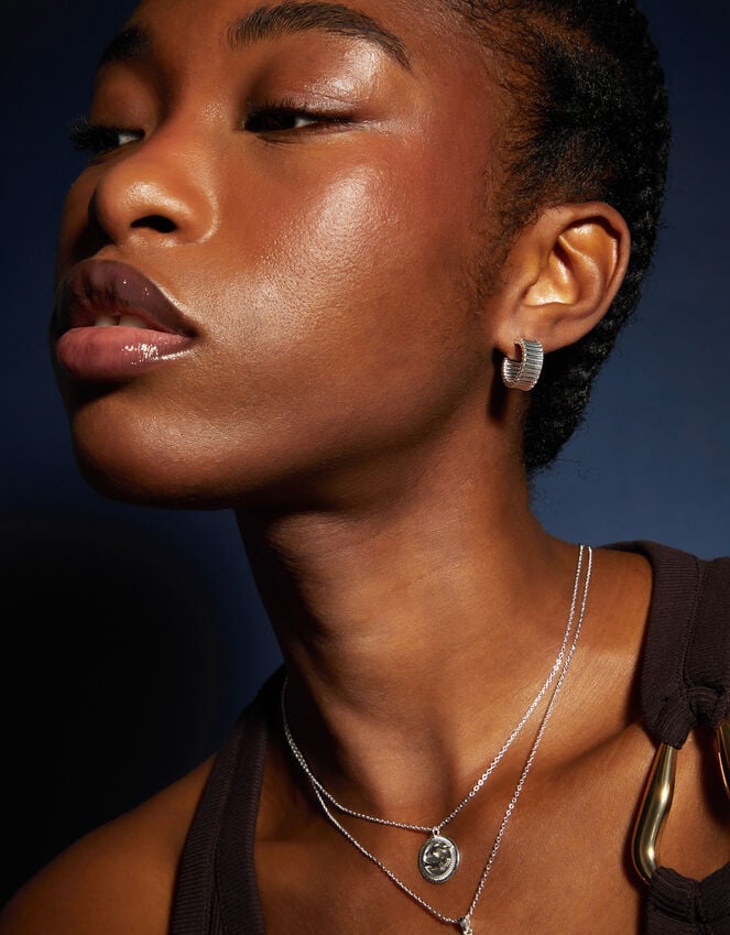 Accessorize Sterling Silver-Plated Chunky Ridge Hoop Earrings