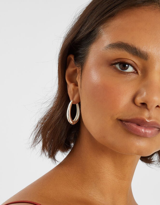 Accessorize Sterling Silver-Plated Clasp Hoop Earrings