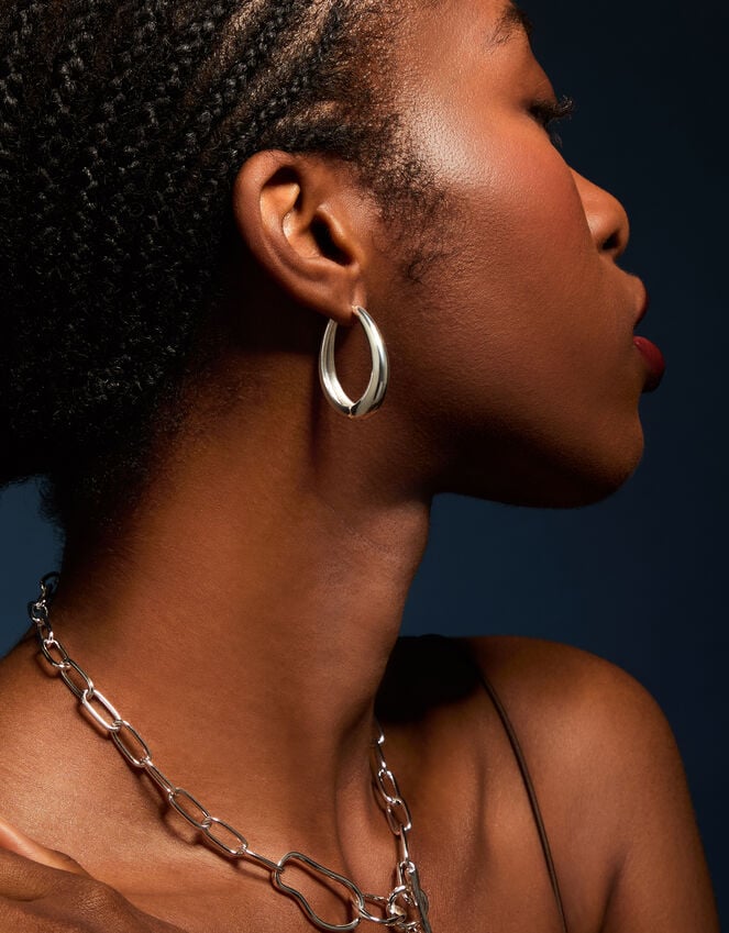 Accessorize Sterling Silver-Plated Clasp Hoop Earrings