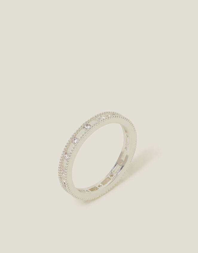 Accessorize Sterling Silver-Plated Diamanté Band Ring Silver