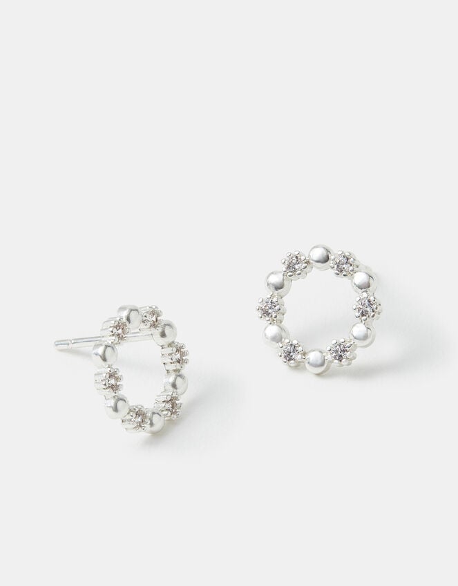 accessorize Sterling Silver-Plated Diamanté Circle Stud Earrings