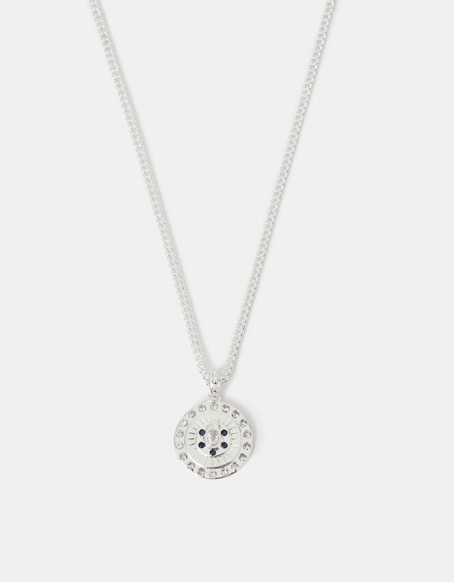 accessorize Sterling Silver-Plated Diamante Disc Pendant Necklace